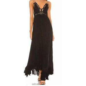 Free People Intimately Dress Black Maxi Adella Lace Sexy Slip Sz XS